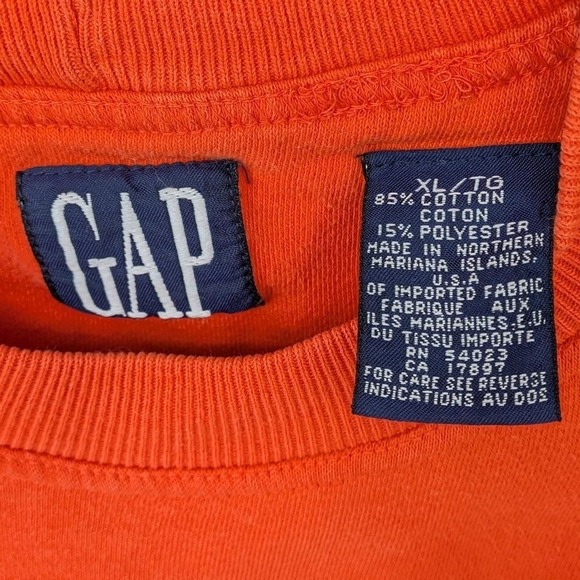 Vintage 90s GAP XL Orange Crew Neck Pullover Cotton Blend Sweatshirt Flawed - Picture 3 of 11
